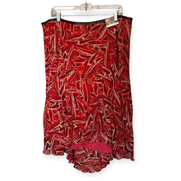 Lane Bryant Orange/Coral Print High/Low Ruffle Hem Pull On Skirt Size 18/20 NWT - Picture 1 of 10